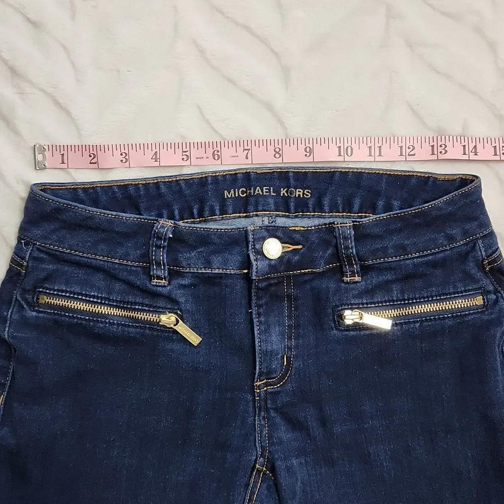 Michael Kors Skinny Jeans Women's Size 2 Dark Wash Gold Zip Pocket Stretch Denim